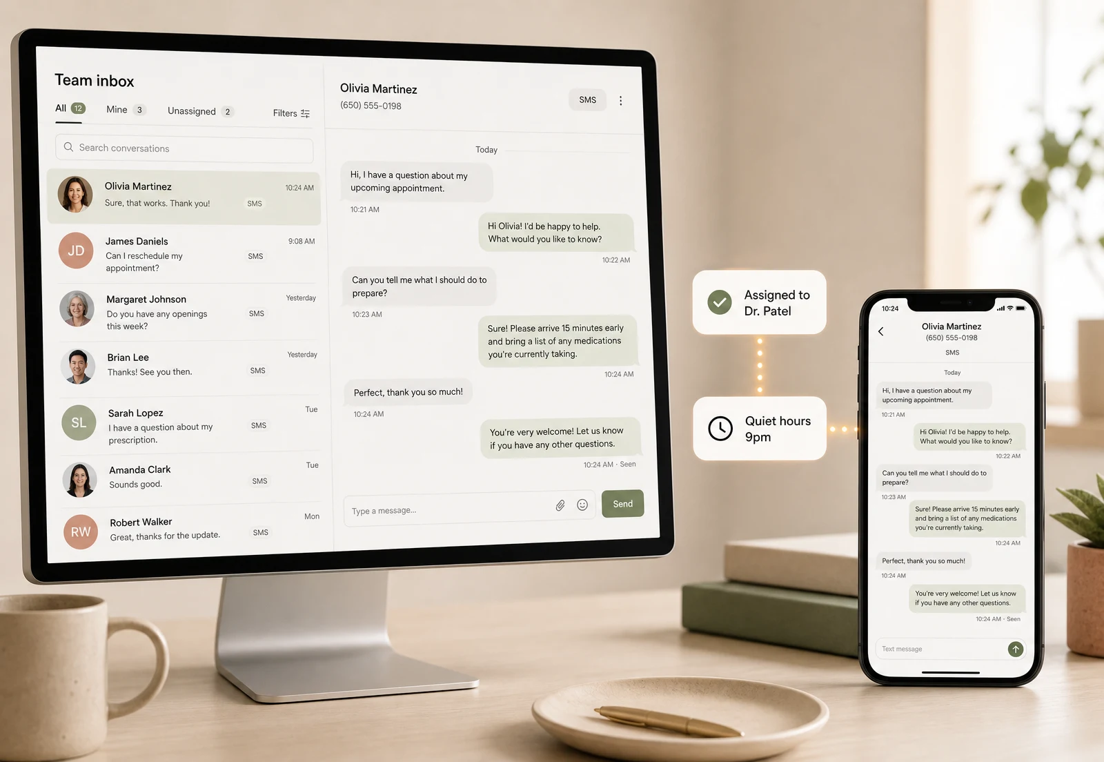 Moxcares shared clinic inbox with patient conversations and staff follow-up