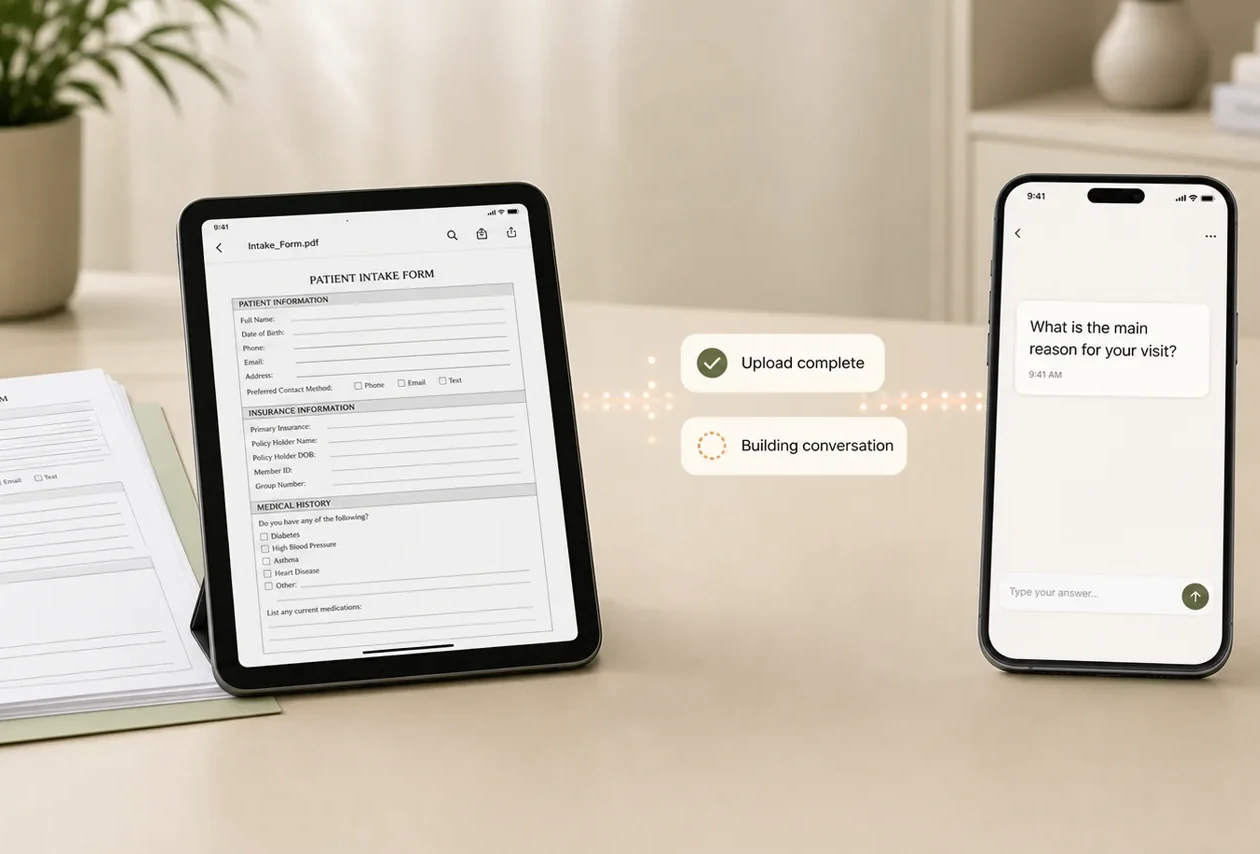 Paper intake form converted into a native AI chat intake on a phone