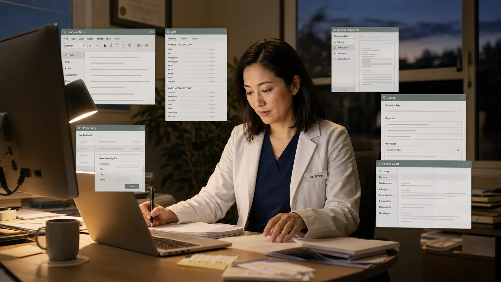 Clinician juggling multiple systems while trying to document a patient visit