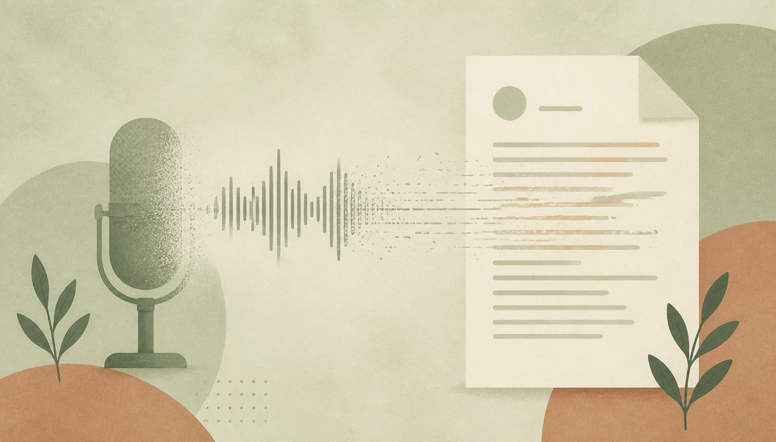 A soundwave dissolving into lines of text on a clinical note