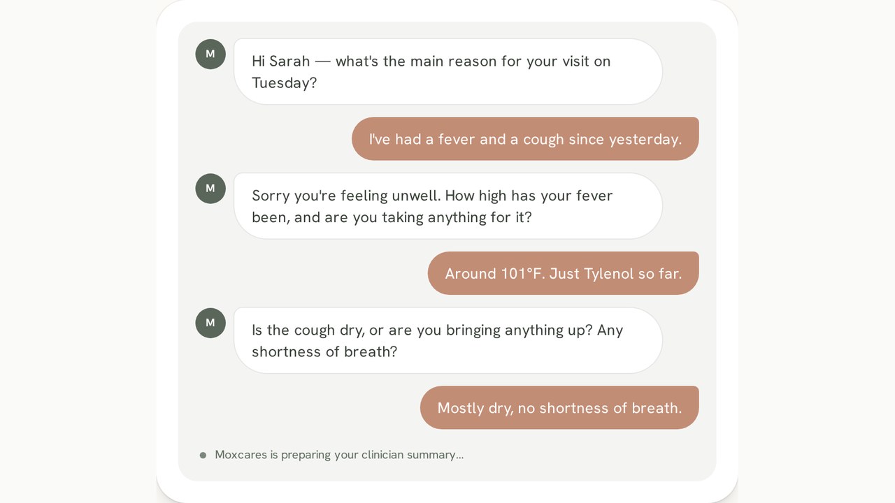 Patient completing a chat-style conversational intake on a phone